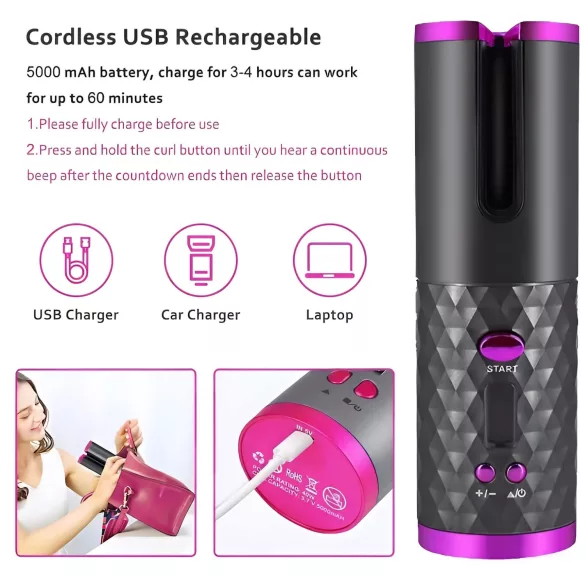 CAC - genopladeligt krøllejern sæt (grå-pink)