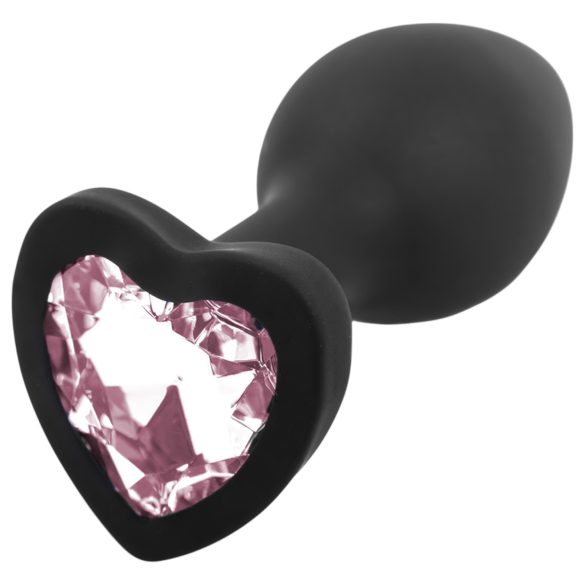 Sunfo - silikone anal plug med hjerteformet sten (sort-pink)