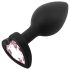 Sunfo - silikone anal plug med hjerteformet sten (sort-pink)