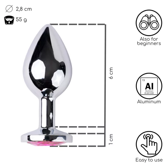 Desirel - analplug med pink juvel - sølv/pink