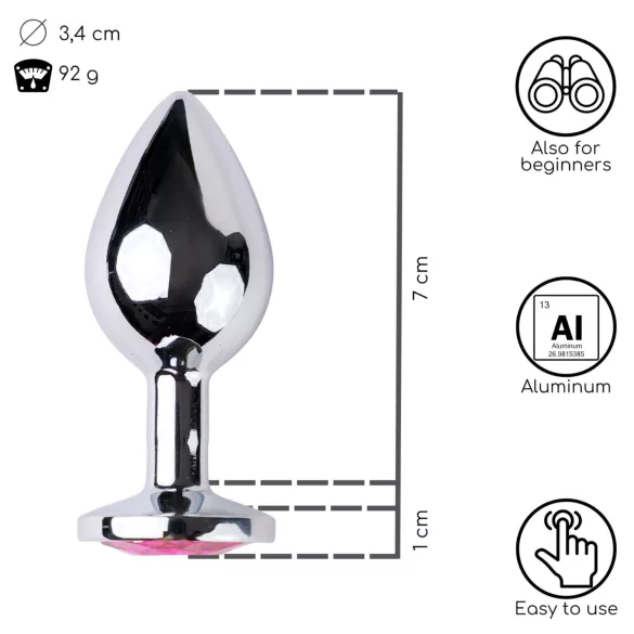 Desirel - analplug med pink juvel - sølv/pink - M