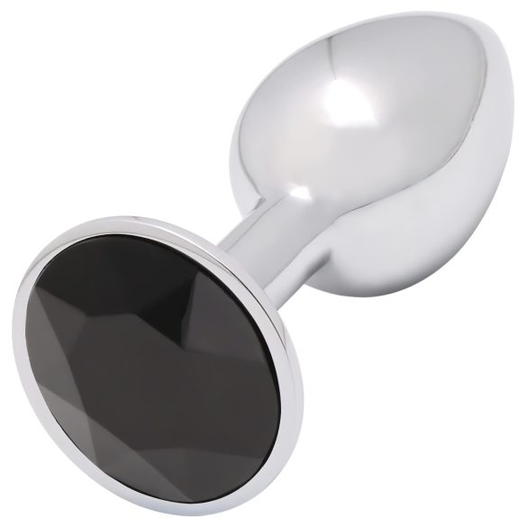 Sunfo - metal anal plug med sort sten (sølv)