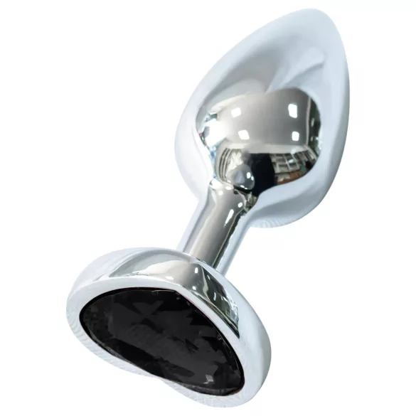 Sunfo - metal anal plug med hjerteformet sort sten (sølv)