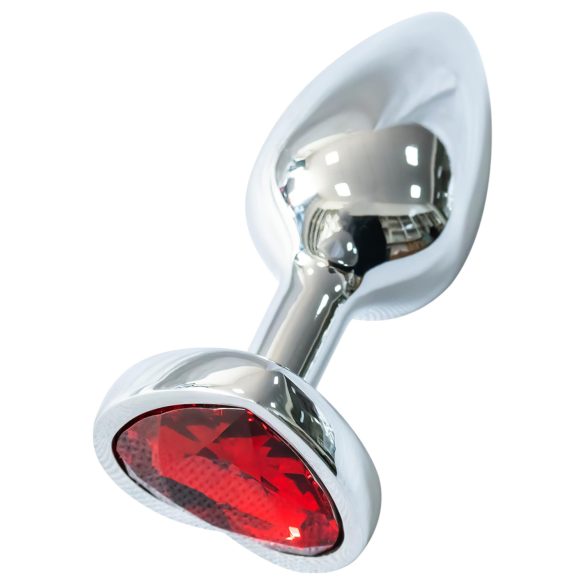 Sunfo - metal anal plug med hjerteformet rød sten (sølv)