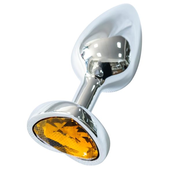 Sunfo - metal anal plug med hjerteformet guldfarvet sten (sølv)