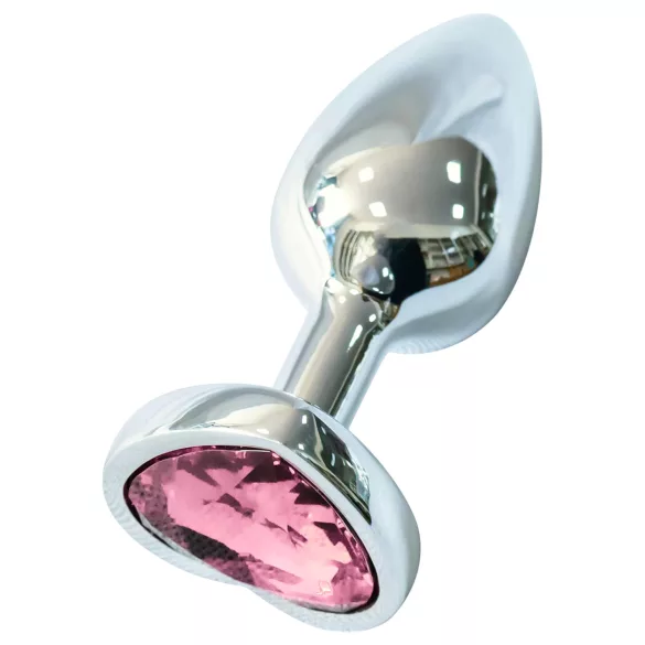 Sunfo - analplug metal hjerteformet pink sten sølv