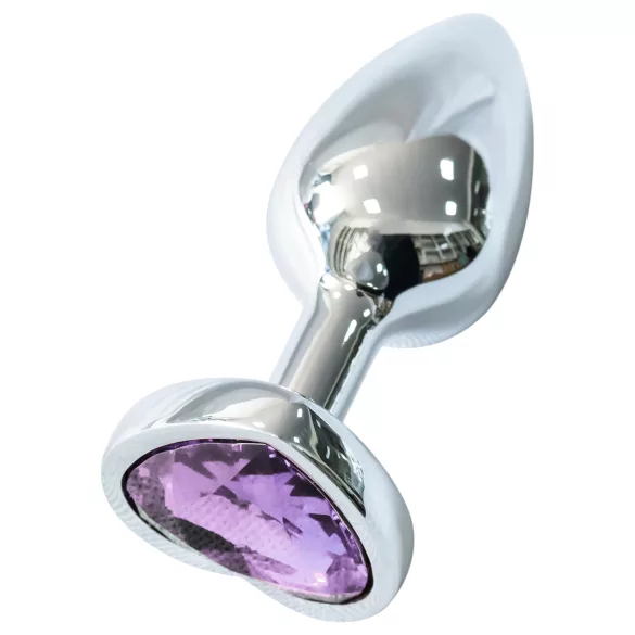 Sunfo - metal anal-plug med hjerteformet lilla sten (sølv)