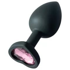 Sunfo - silikone analplug med hjerteformet pink sten - sort