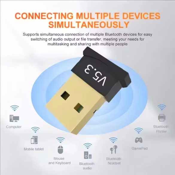 Bluetooth 5.3 USB-adapter til op til 6 enheder