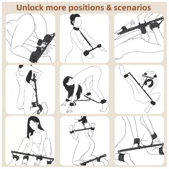 Lonely - justerbar spredestang med håndjern og fodjern - sort