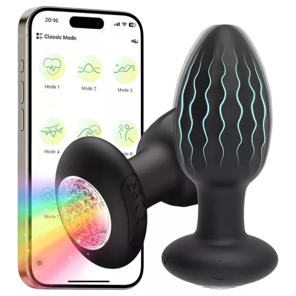 Desirel - Vibrerende anal plug med farveskiftende LED-lys - app-styret, 10 vibrationsindstillinger (sort)