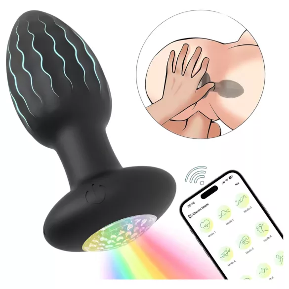 Desirel - Vibrerende anal plug med farveskiftende LED-lys - app-styret, 10 vibrationsindstillinger (sort)