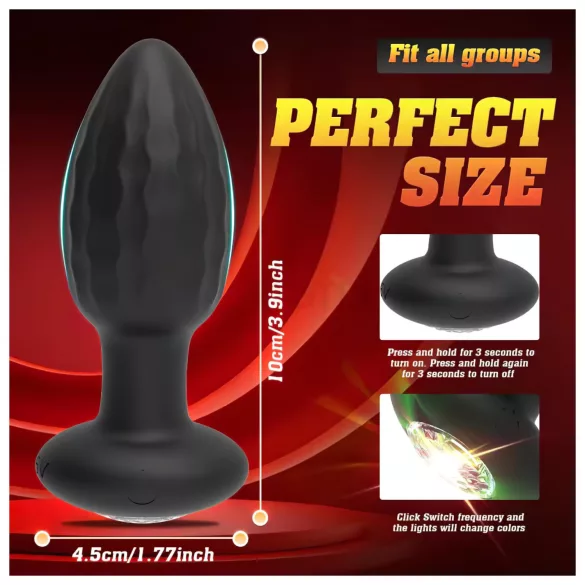 Desirel - Vibrerende anal plug med farveskiftende LED-lys - app-styret, 10 vibrationsindstillinger (sort)