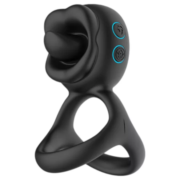 Biu-Biu - penisring og klitorisvibrator med tunge - sort