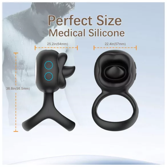 Biu-Biu - penisring og klitorisvibrator med tunge - sort