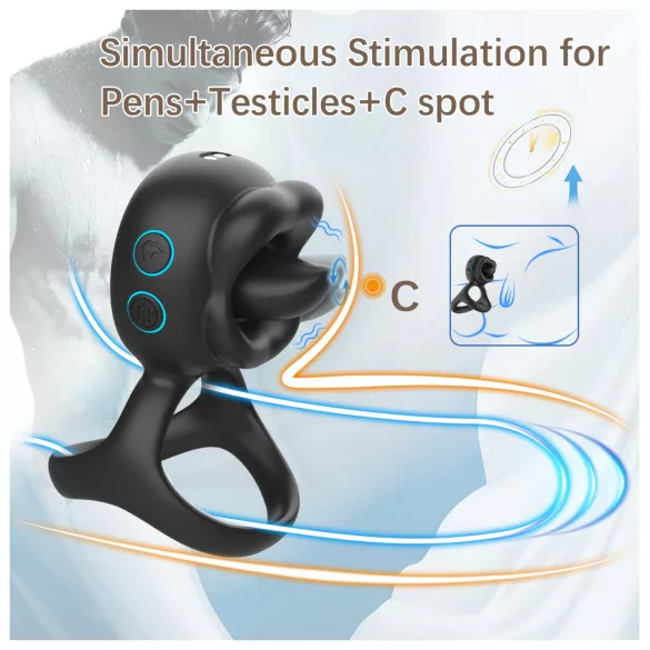 Biu-Biu - penisring og klitorisvibrator med tunge - sort