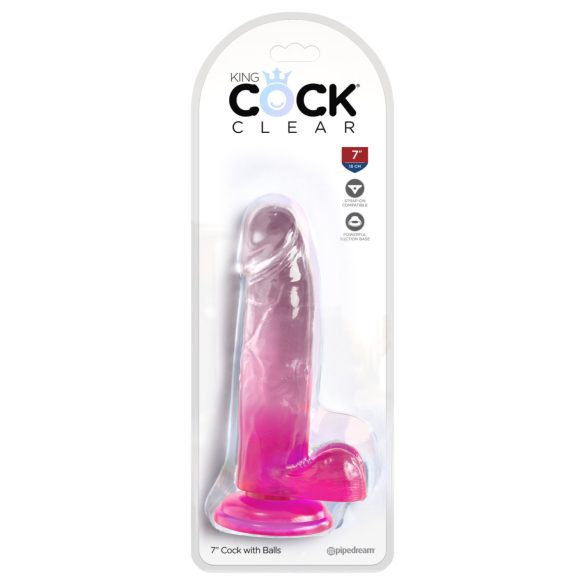 King Cock Clear 7 - testikloplettet dildo (lyserød)