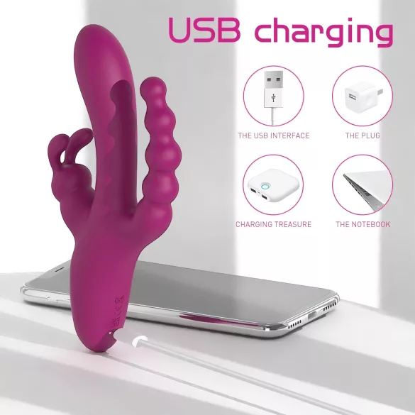 Sex HD Joker - vibrator med tre arme - genopladelig vandtæt - lilla