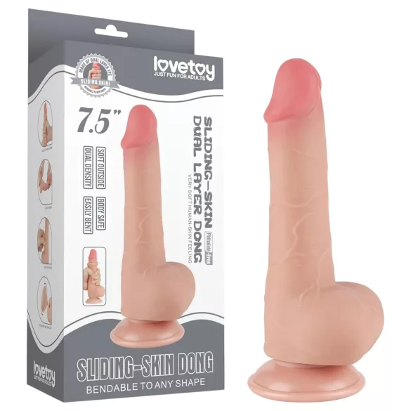 Lovetoy Sliding-Skin - dildo med sugekop - dobbeltlag - 19,5cm - natur