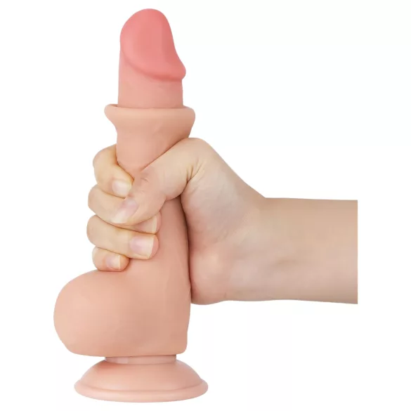 Lovetoy Sliding-Skin - dildo med sugekop - dobbeltlag - 19,5cm - natur