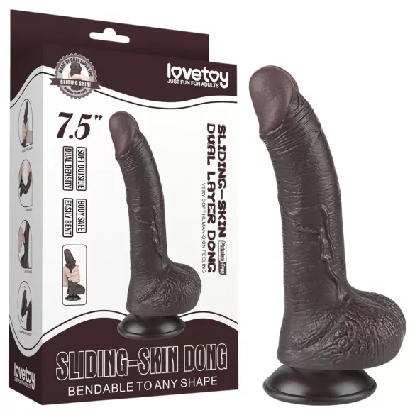 Lovetoy Sliding-Skin - dildo med sugekop - realistisk dobbeltlag - 19,5cm brun