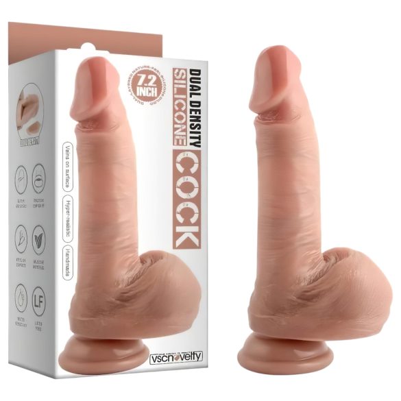 Dual Density - realistisk dildo 18 cm med sugekop og kugler (natur)