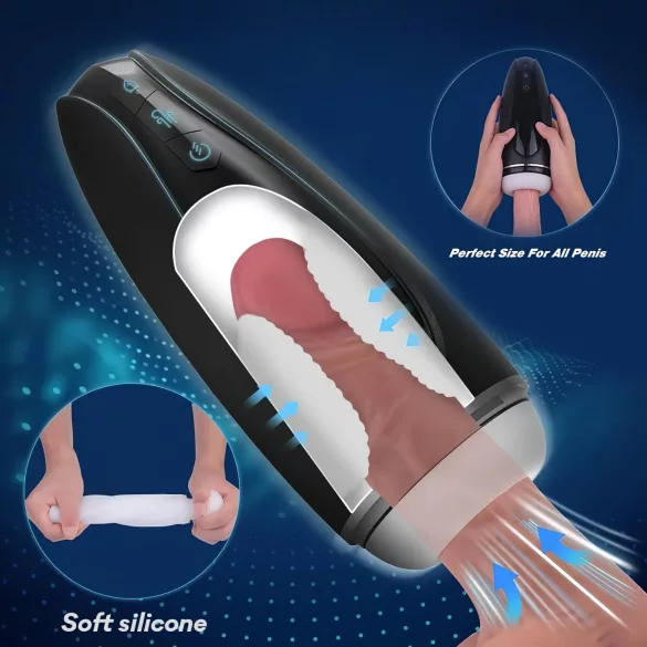 Sex HD Hawk - masturbator med vibration og sug - genopladelig - sort/hvid