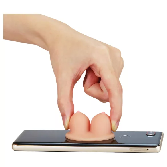 Lovetoy - telefonholder med sugekop - brystformet - natur