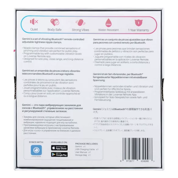 Lovense Gemini - app-styret vibrerende brystvorteklemme (pink)
