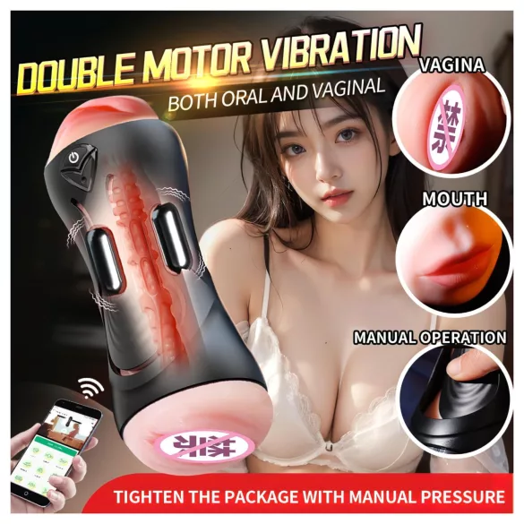 Leopard - penisvibrator med mund og kunstig vagina - natur