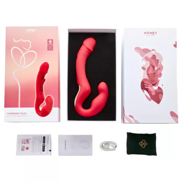 Honey Play Box Harmony Duo - App-styret påspændingsvibrator med tungefunktion (rød)