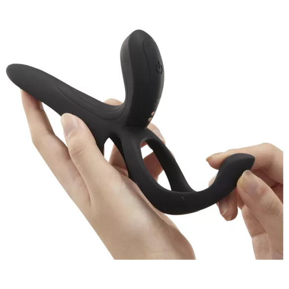 Honey Play Box Pleasure Pivot - App-styret vibrerende penis- og pungring til mænd (sort)