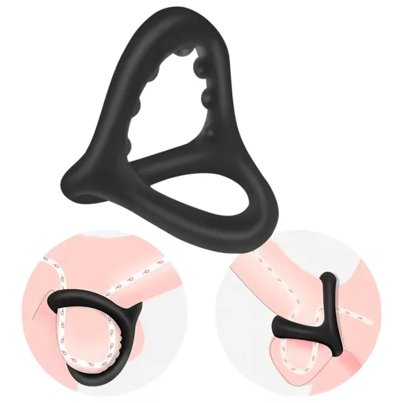 Penis- og kuglering - stimulerende tekstur - sort