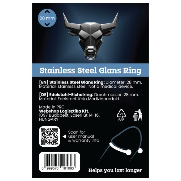 Rustfrit metal penissmykke - forsinkelse af udløsning (28mm)