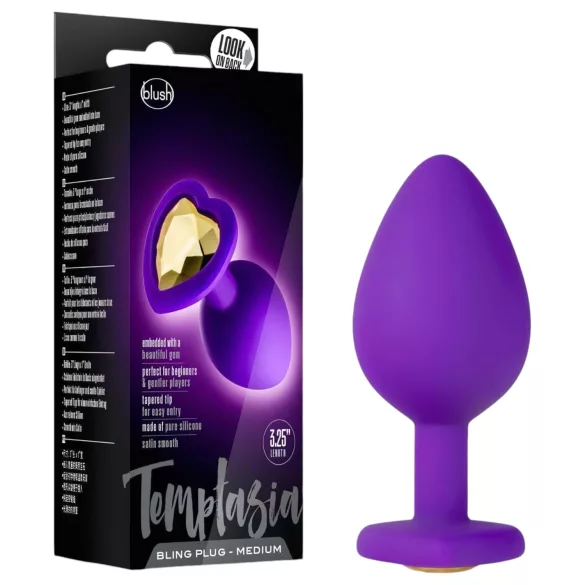 Temptasia M - analdildo med hjerte og guldfarvet sten - lilla - medium