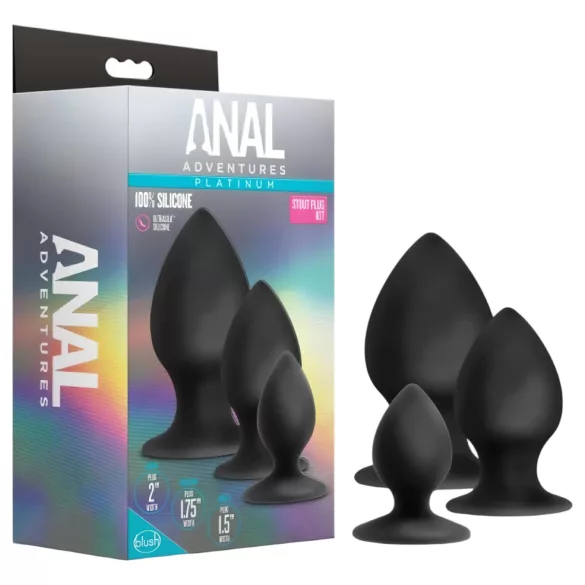 Anal Adventures Platinum Stout - analplug sæt - 3 stk - sort