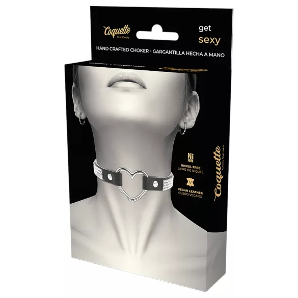 Coquette - choker halskæde - hjerte vedhæng - sort med stras