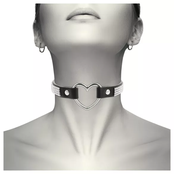 Coquette - choker halskæde - hjerte vedhæng - sort med stras
