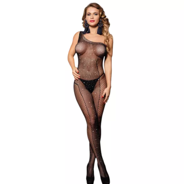 Subblime 952037 - netstof catsuit med rhinsten (sort) - S-L