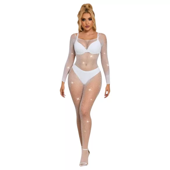 Subblime 952396 - glitrende catsuit med rhinsten - (hvid) - S-L