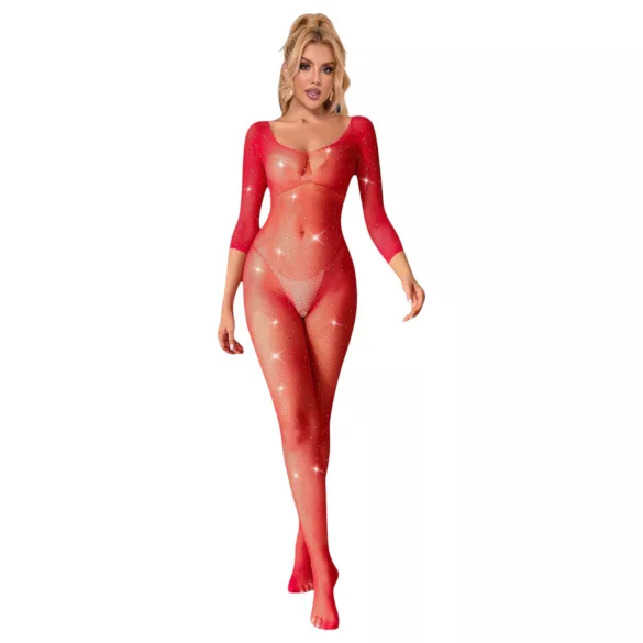 Subblime 952419 - catsuit med strasssten - rød - XS-M
