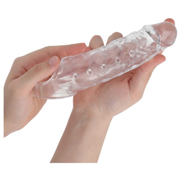 Addicted Toys - penis sleeve med kuglering - 23cm - gennemsigtig