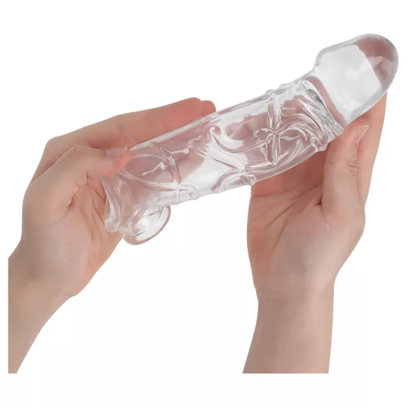 Addicted Toys - penis sleeve med kuglering - 27 cm - gennemsigtig