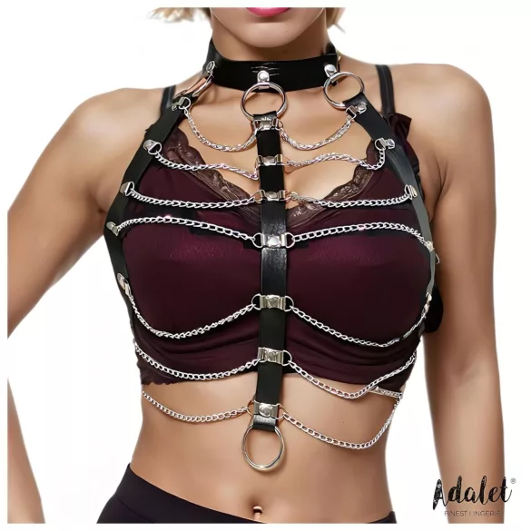 Adalet Hilda - bondage harness med kæde - vegansk læder - sort