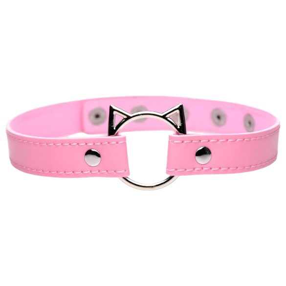 Master Series Kinky Kitty - halsbånd med kattehoved og ring (lyserød)