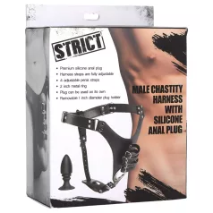 Strict - mand chastity bælte med analplug - sort
