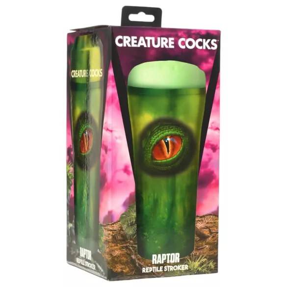 Creature Cocks Raptor - reptil kunstskede i hylster (sort-grøn)