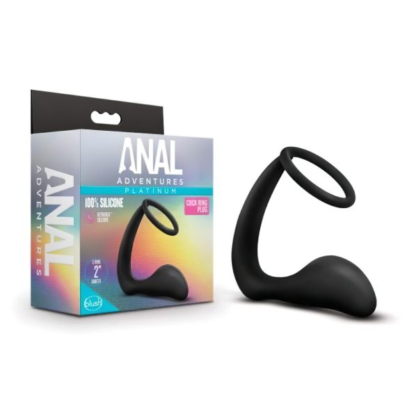 Anal Eventyr Platinum - sort anus dildo med penisring