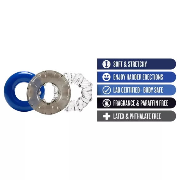 Stay Hard - penisringsæt - 3 stk - farvet