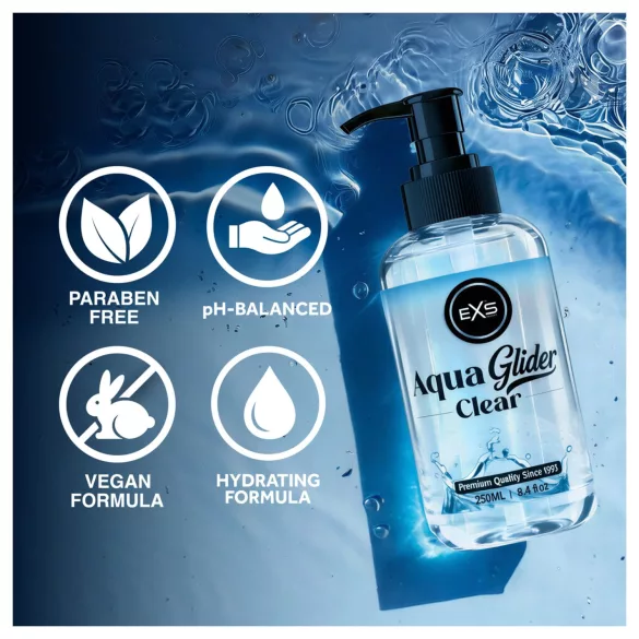 EXS AquaGlider Clear - gennemsigtigt vandbaseret glidecreme i pumpeflaske (250 ml)